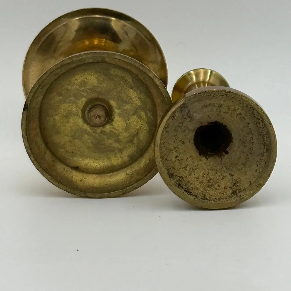 Vintage Solid Brass Candlestick Holders Mismatched Set of 2 Gold Taper Pedestal